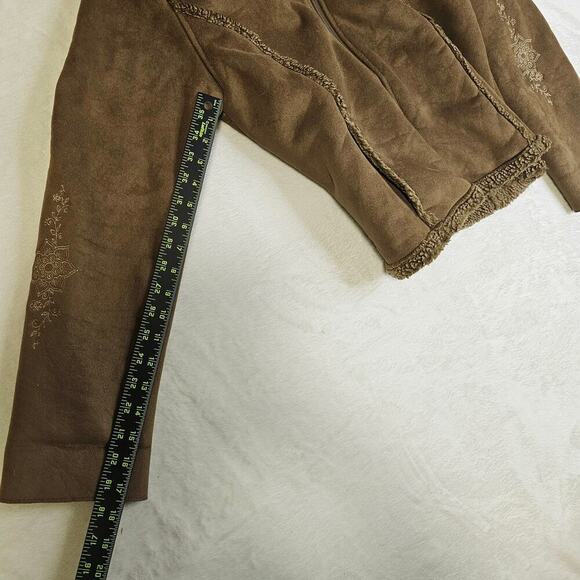 LL Bean Vintage SzM faux suede brown Y2K Floral Embroidered on sleeves n back. - Picture 16 of 16